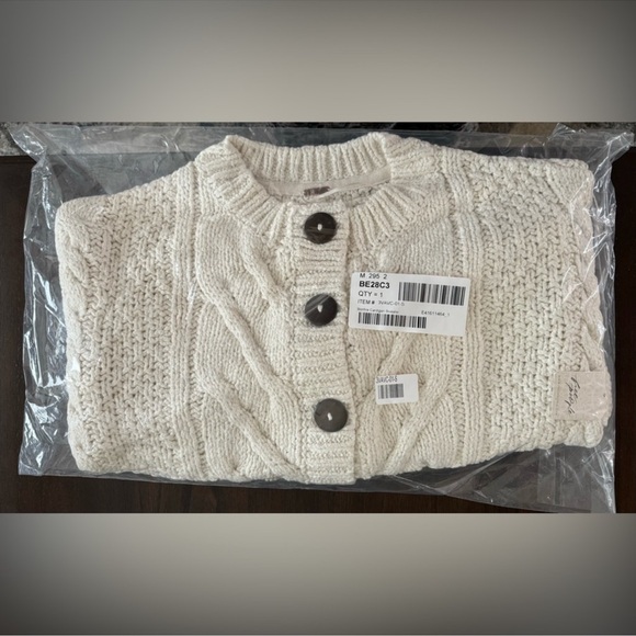 🎉LAST PIECE🎉FREE PEOPLE Bonfire Cardigan Sweater Cream - Picture 12 of 13